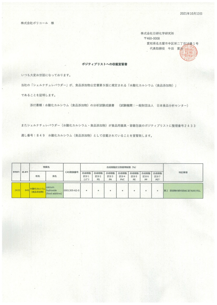 JCII ポジティブリスト収載 宣誓書