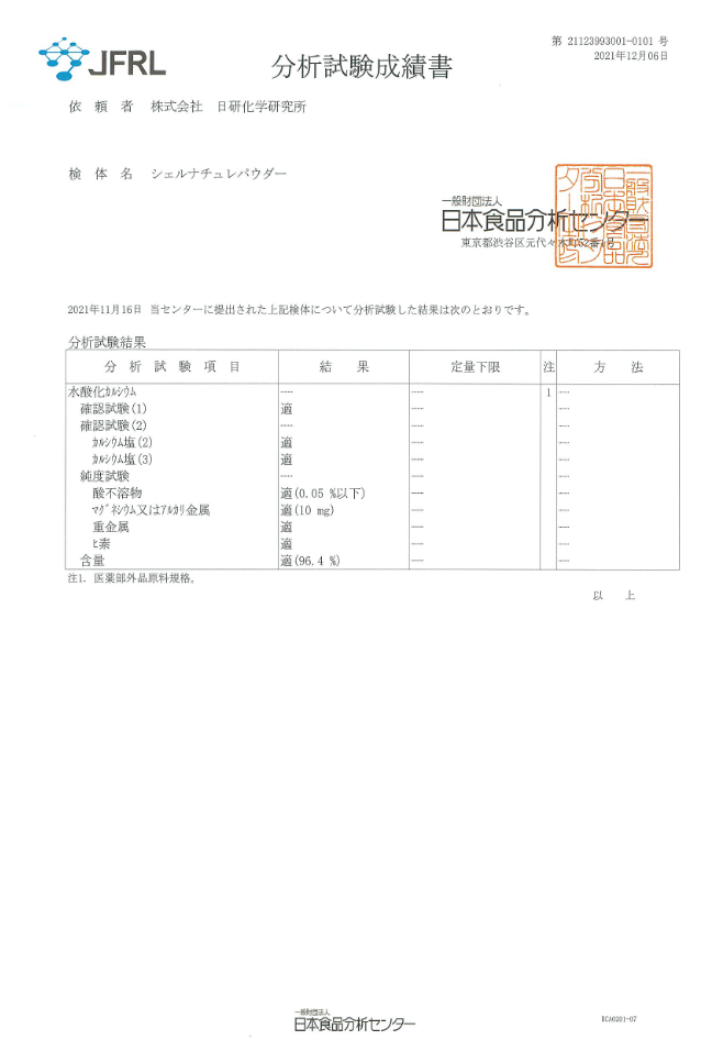医薬部外品原料規格基準 適合試験